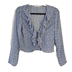 Abecrombie & Fitch Womans Y2K Floral Ruffle Cropped Top Size XS Tie Front Boho